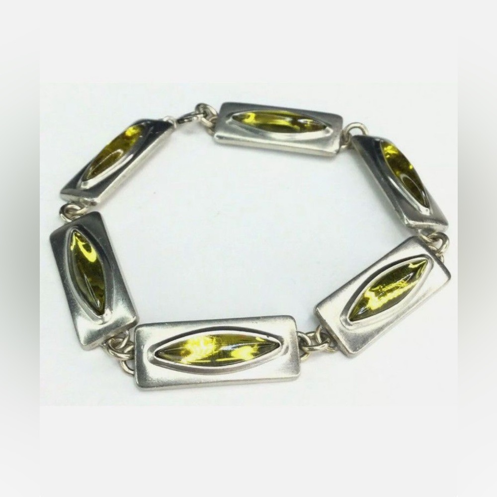 VINTAGE JORGEN JENSEN Denmark ‘Rare’ Pewter Metal Green Modernist Bracelet. 🔥